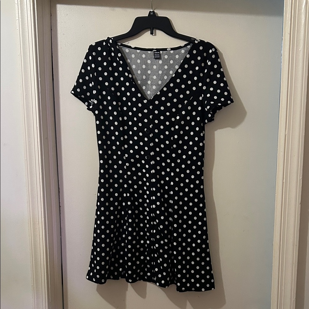 SHEIN Black Mini Dress with White Polka Dots